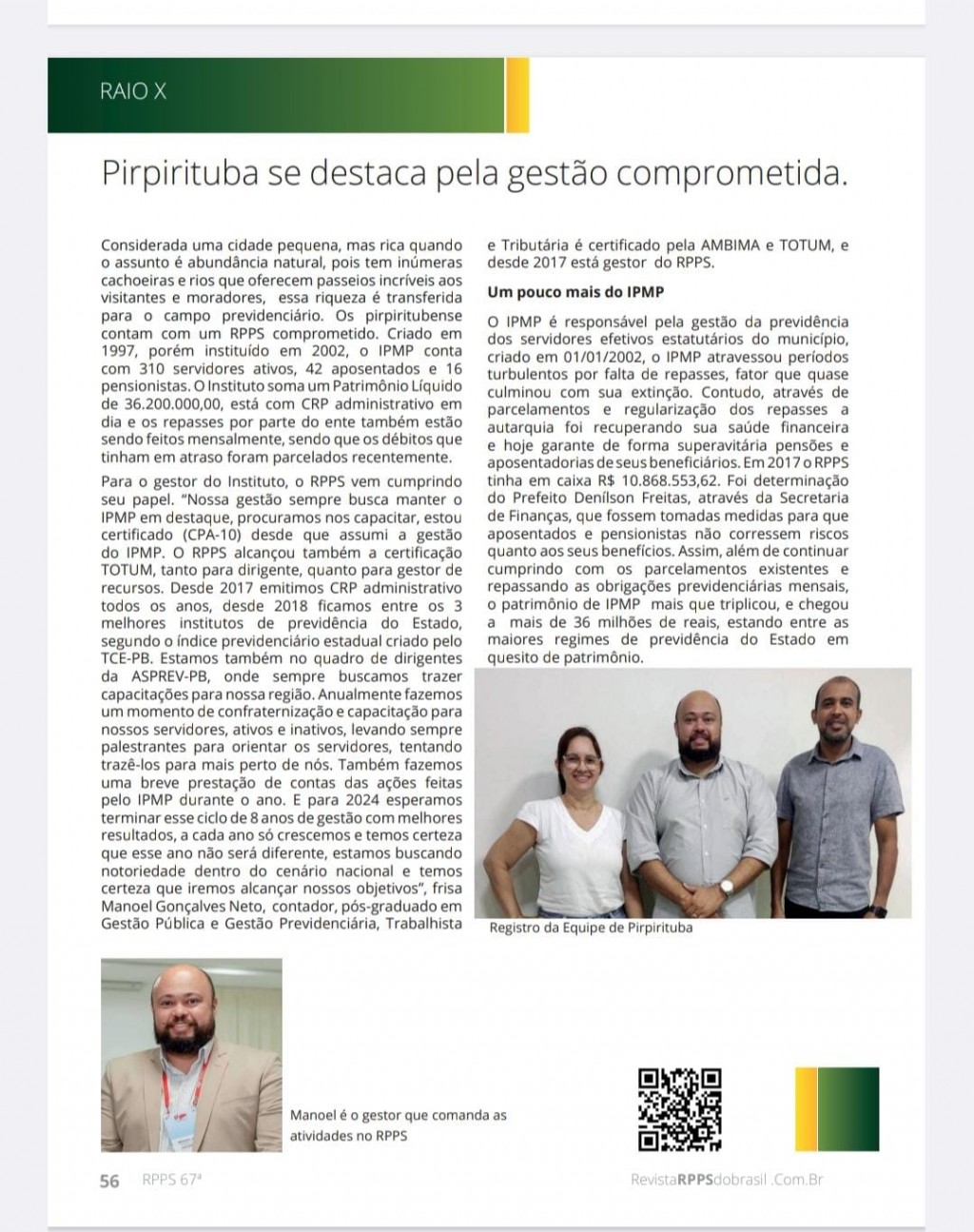 Pirpirituba é destaque em revista de circulação nacional em gestão previdenciária.